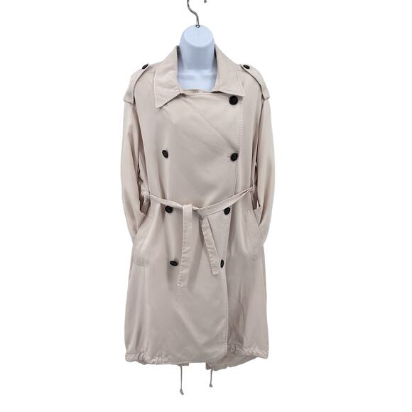 Allsaints Cream Lia Mac Trench Coat Duster Womens M Button Front Double Breasted - Picture 3 of 14
